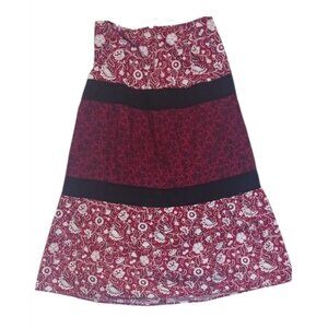 Y2K Patchwork Midi Skirt M A Line Tiered Eyelet Cottage Earth Witch 100% Cotton
